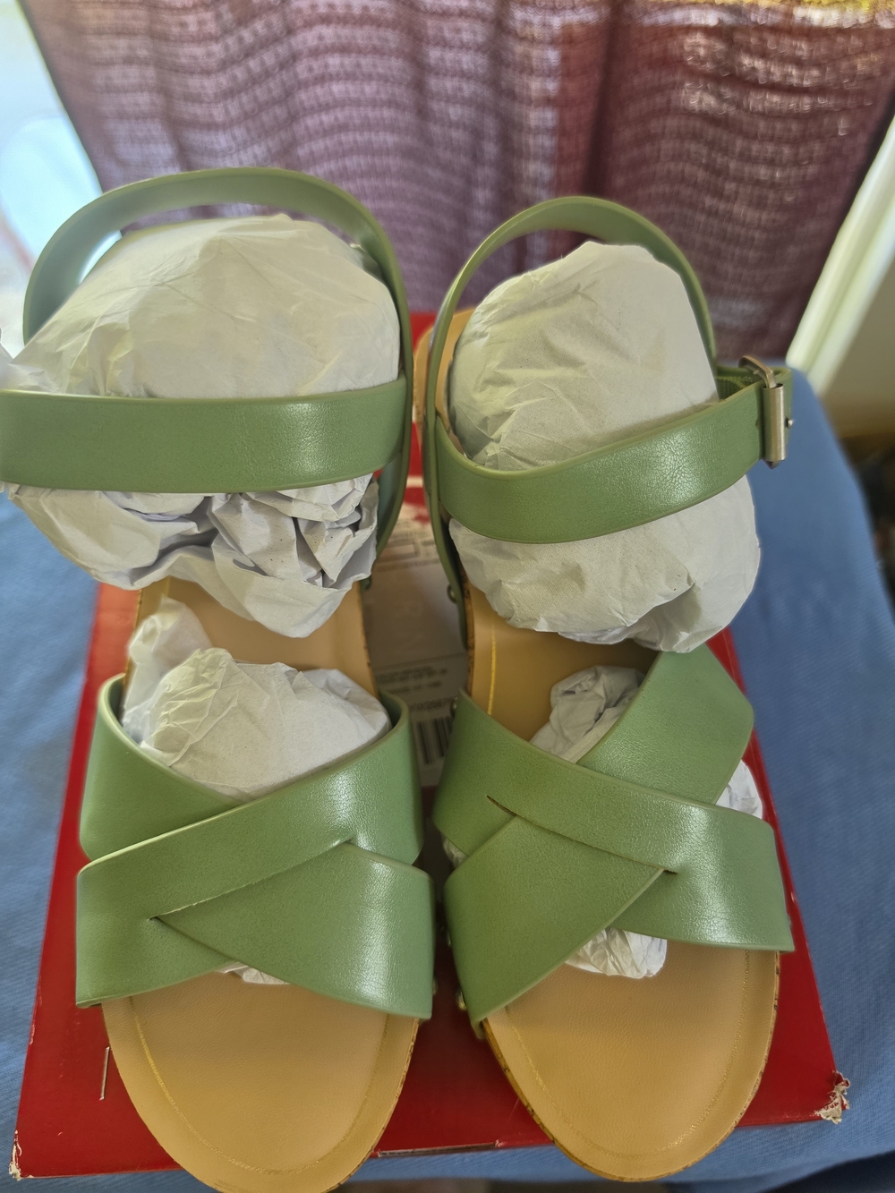 Journee Collection "Valentina" Sage Green Cork Wedge Sandals – Size 6.5 M - Picture 3 of 8